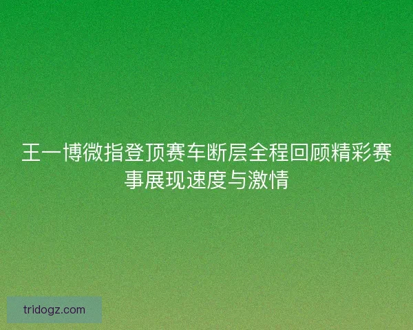 王一博微指登顶赛车断层全程回顾精彩赛事展现速度与激情